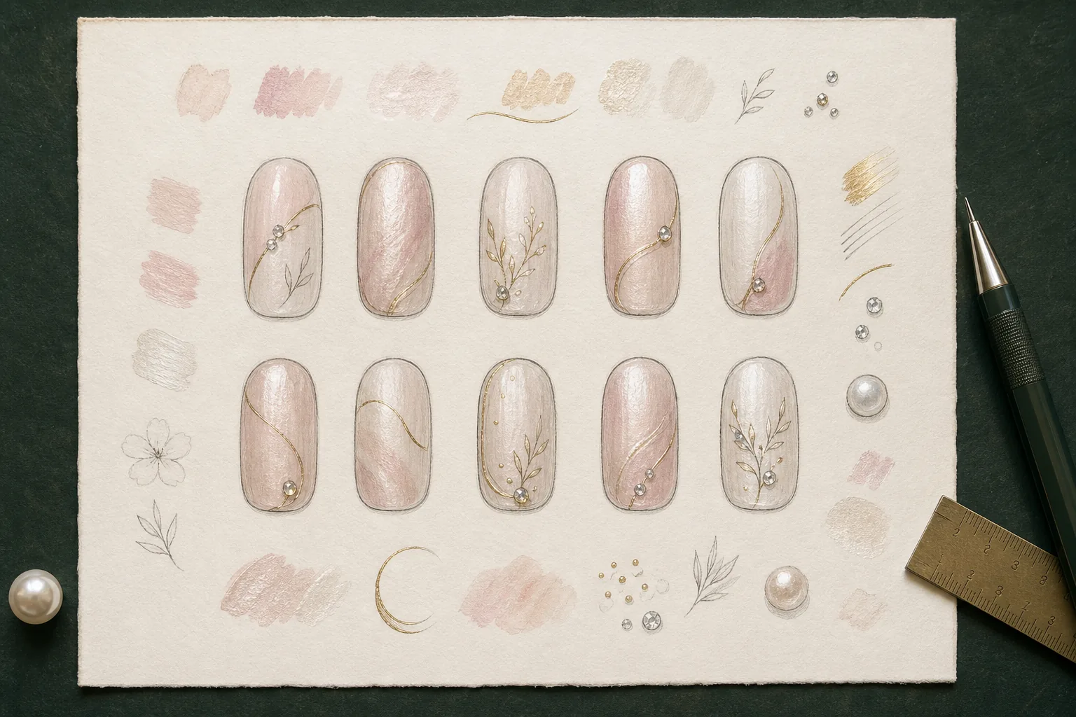 Mirelle original short nail design sketch sheet