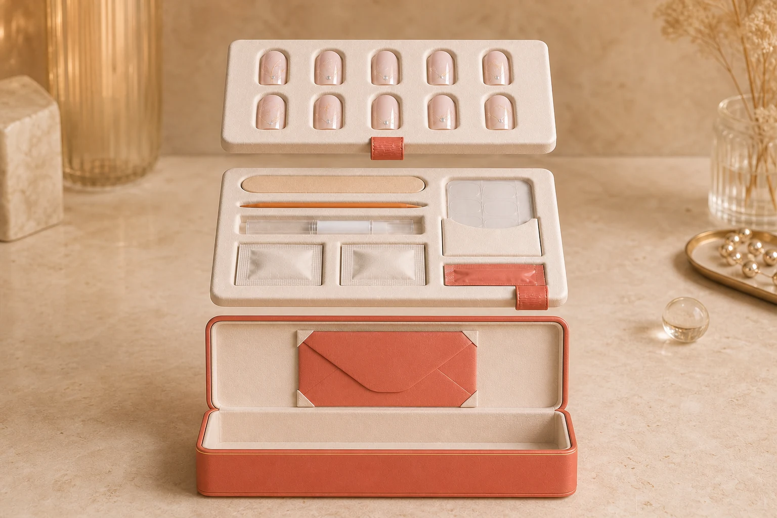 Ceremony Coral three-layer bespoke nail gift presentation