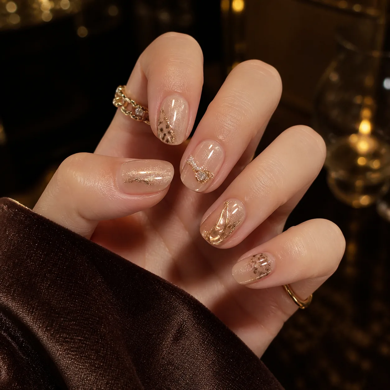 Mirelle short bespoke gold press-on nail design
